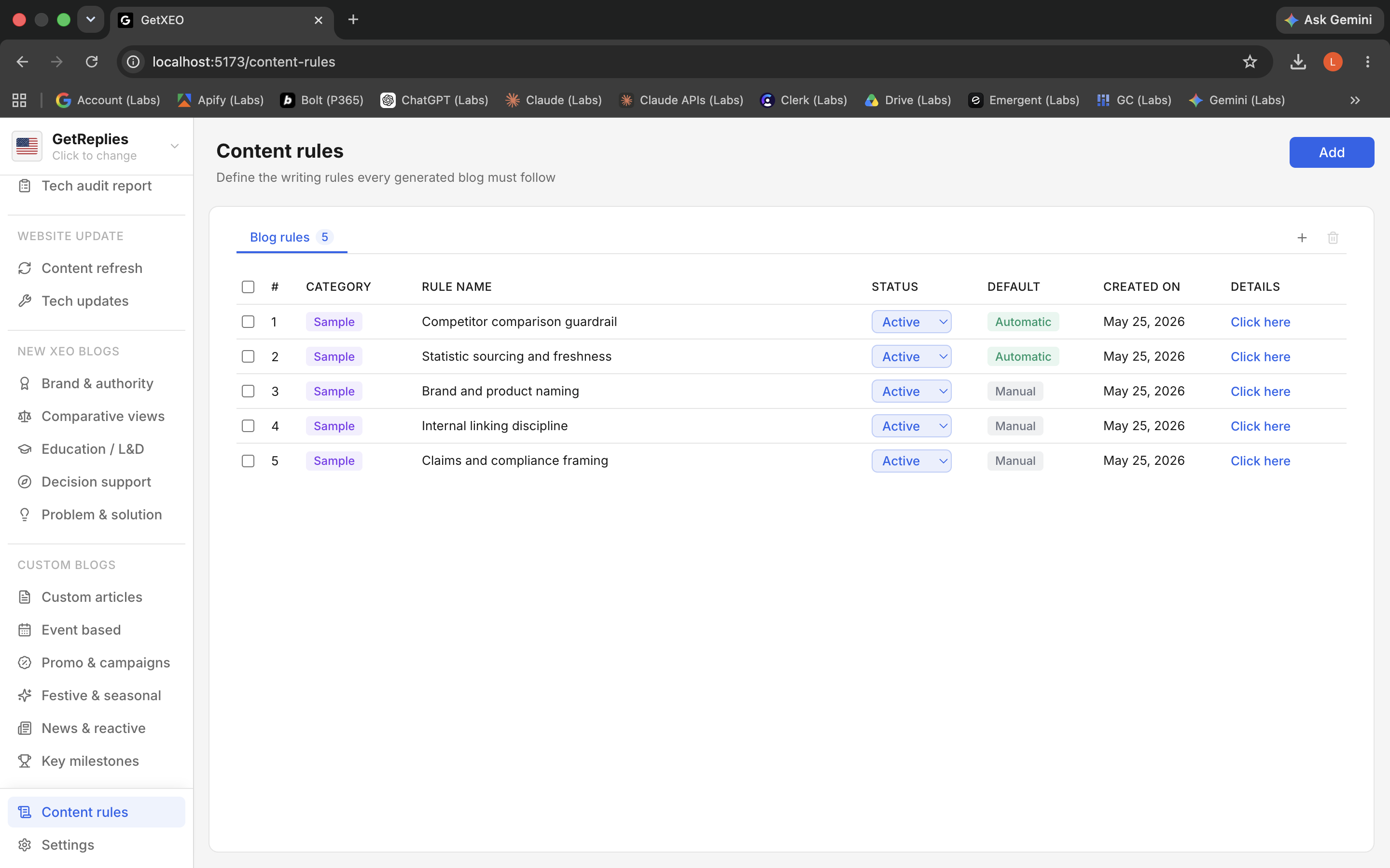 Content rules product snapshot.