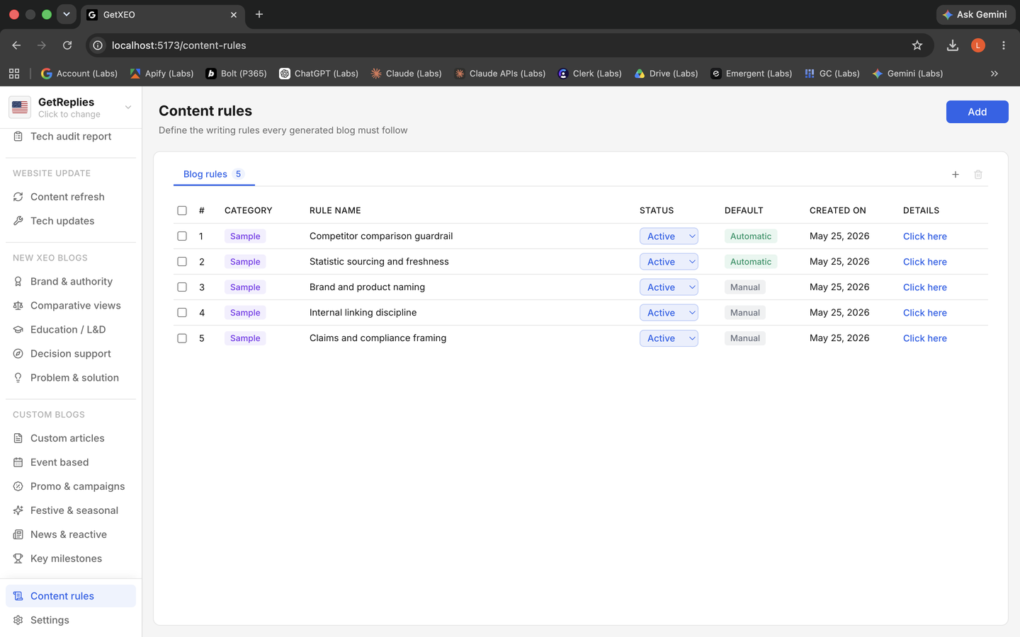 Content rules product snapshot.