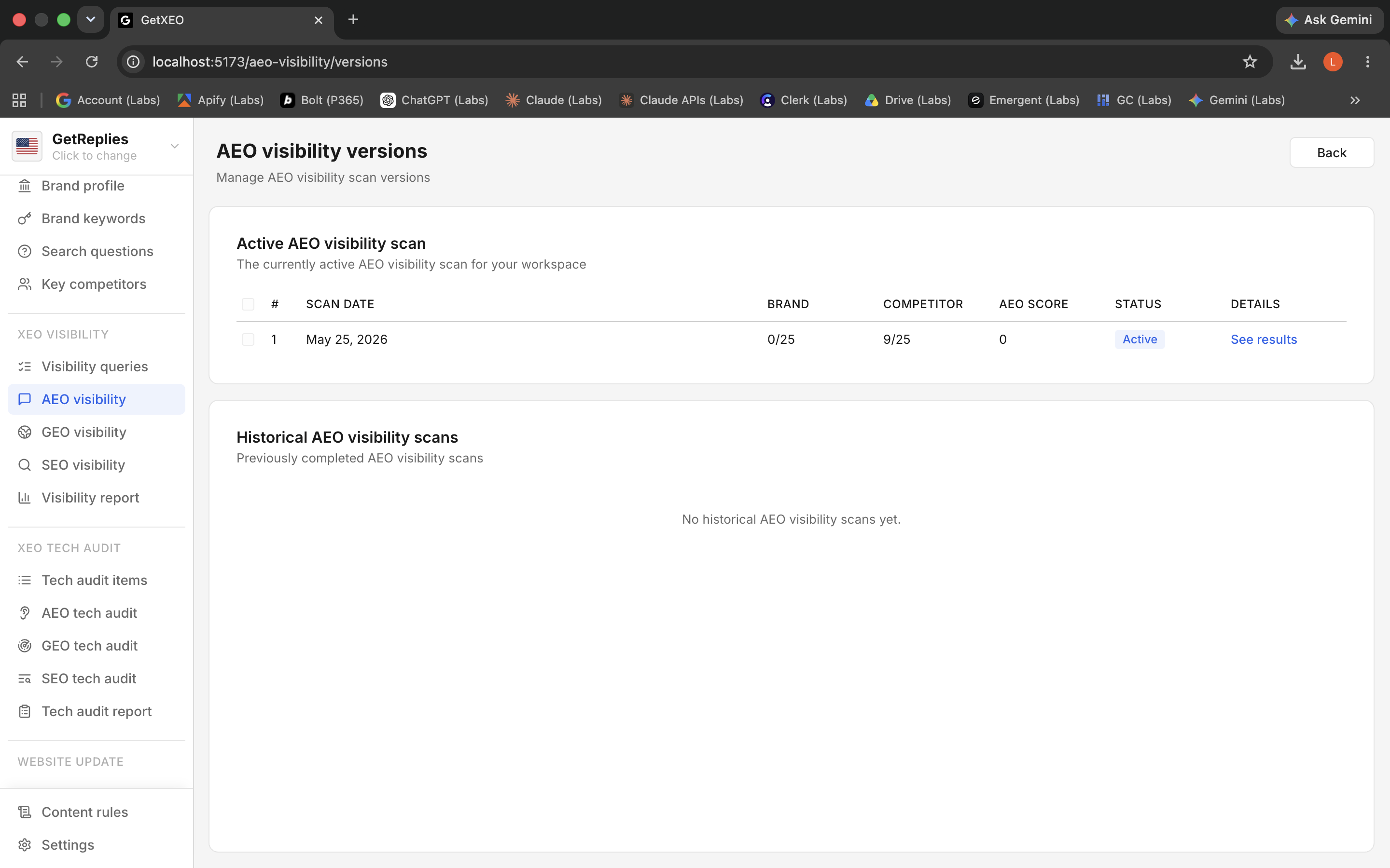 Versioned scans product snapshot.