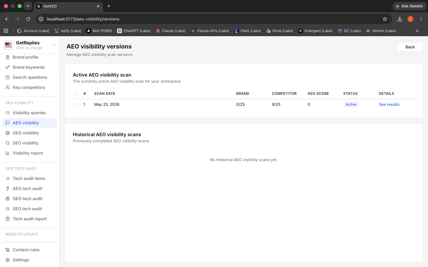 Versioned scans product snapshot.