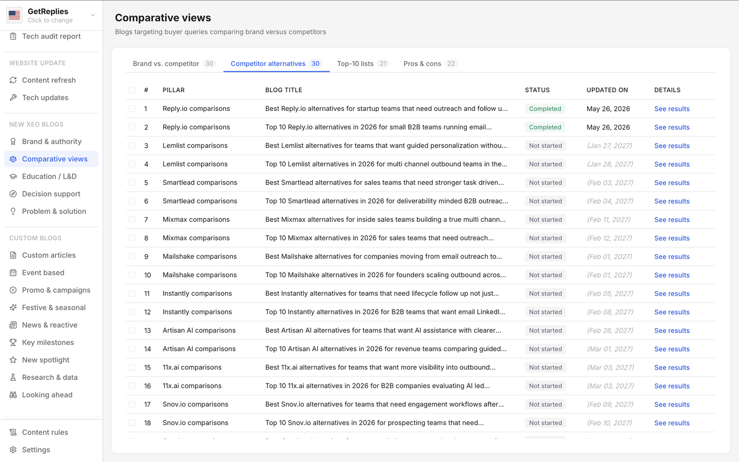 Competitor alternatives product snapshot.