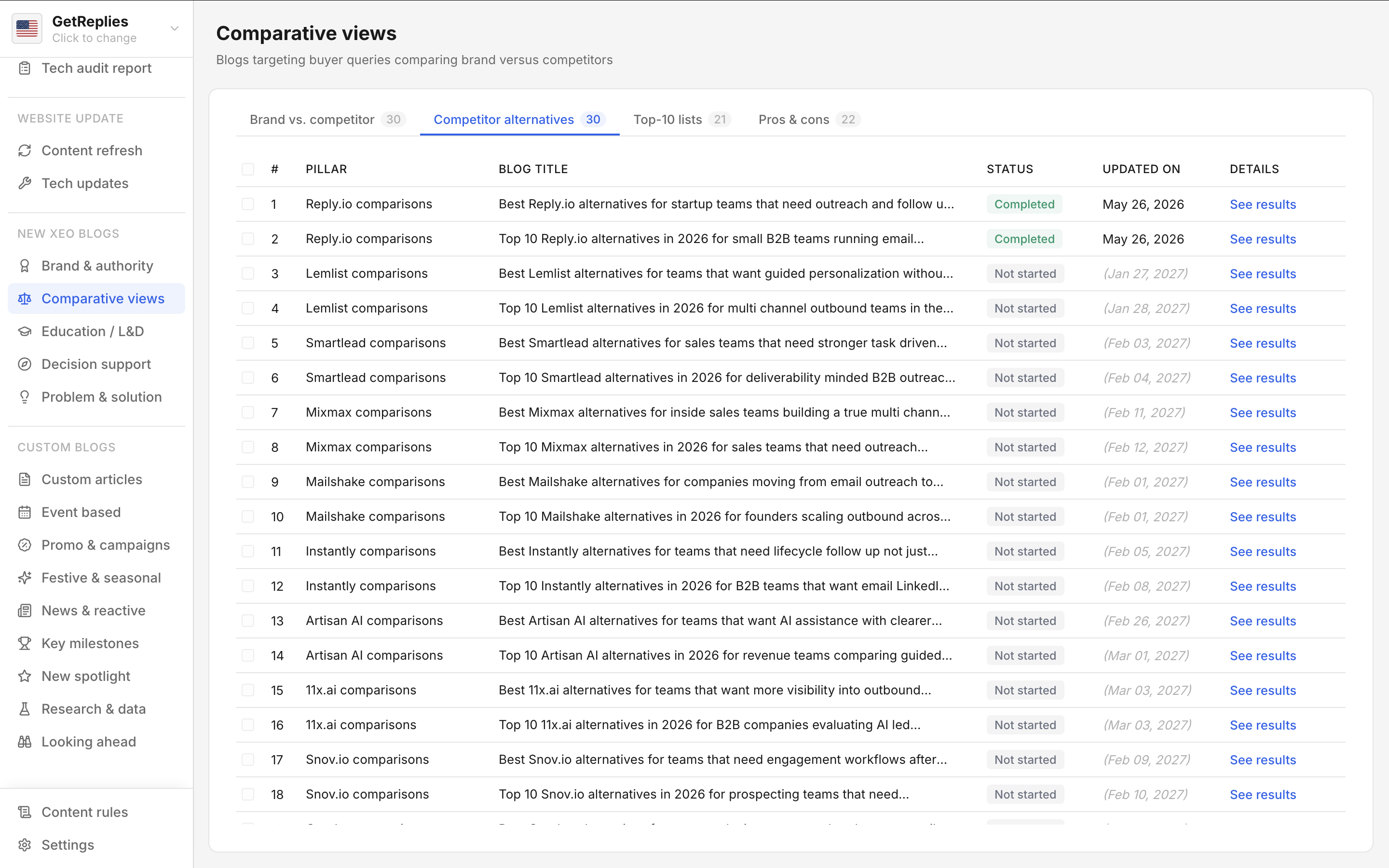 Competitor alternatives product snapshot.