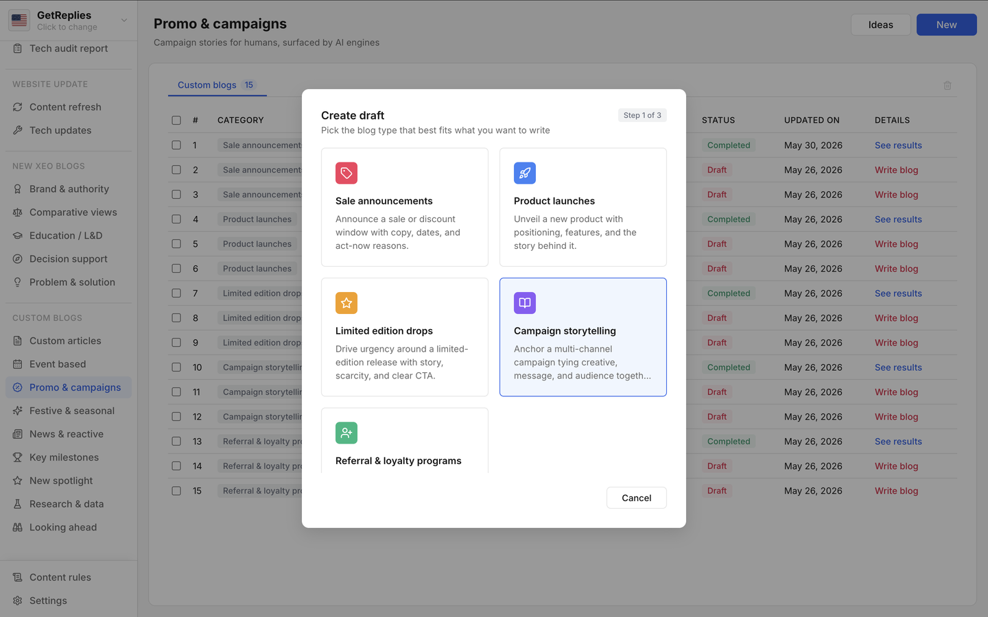 Campaign storytelling product snapshot.