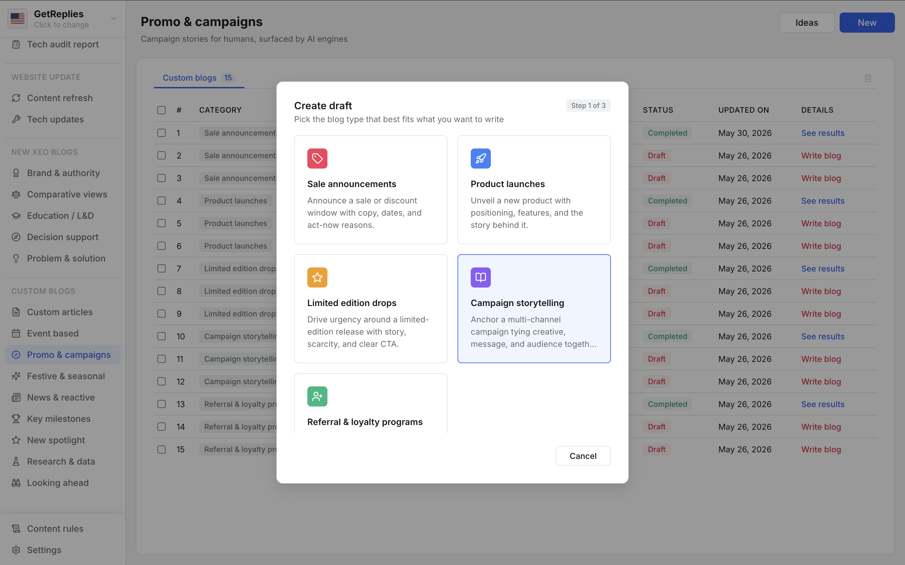 Campaign storytelling product snapshot.