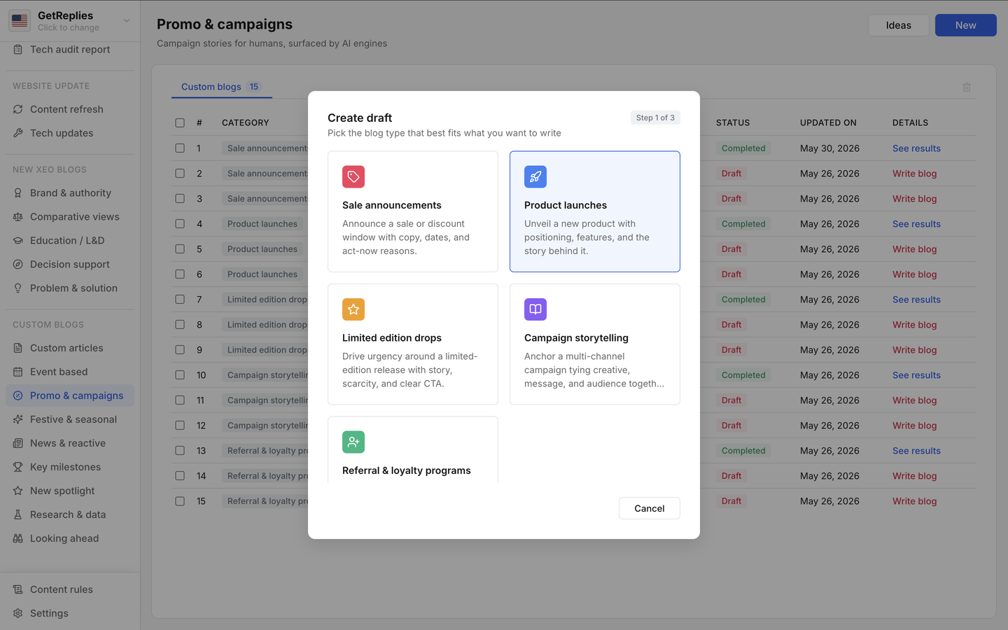 Product launches product snapshot.