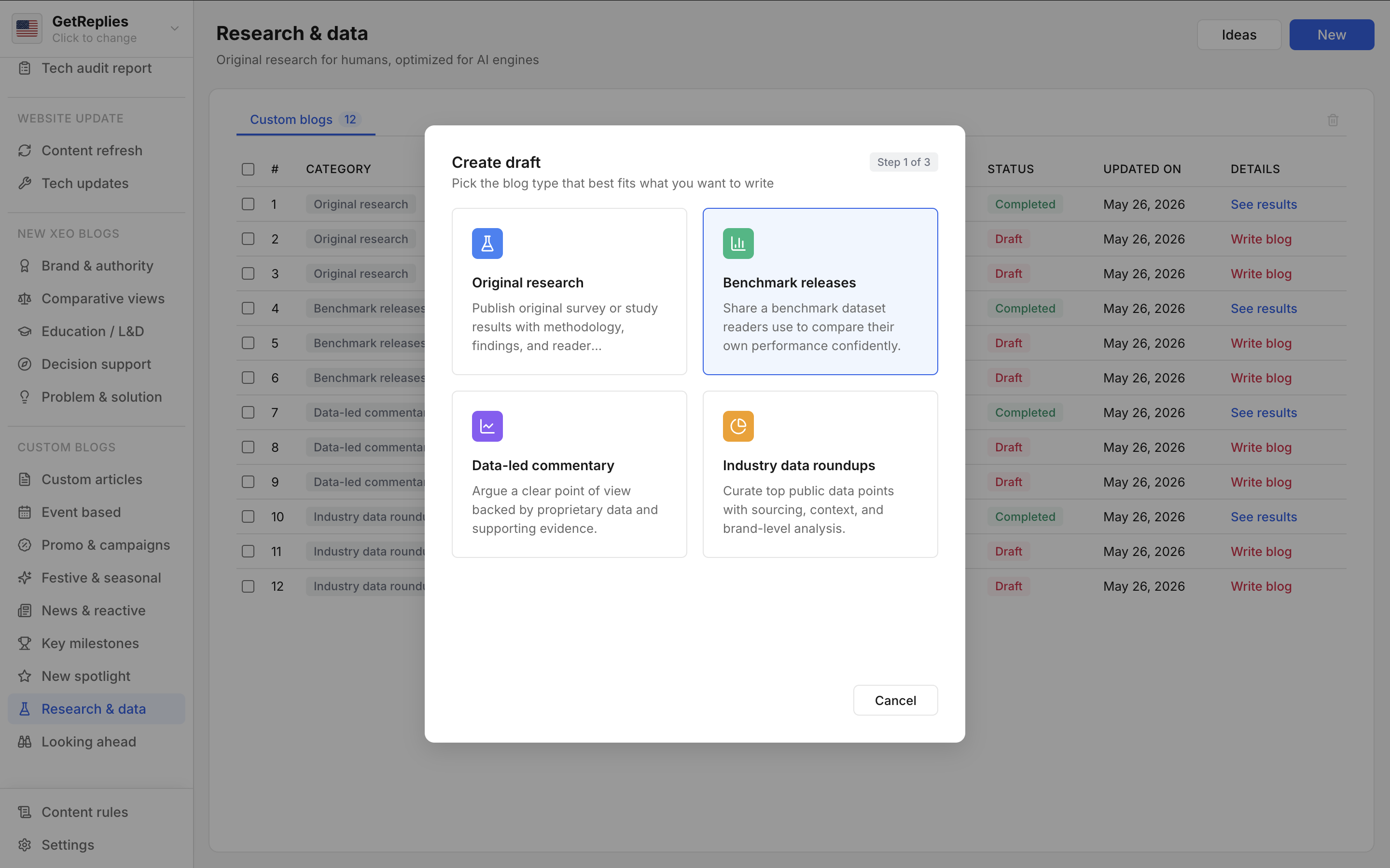 Benchmark releases product snapshot.