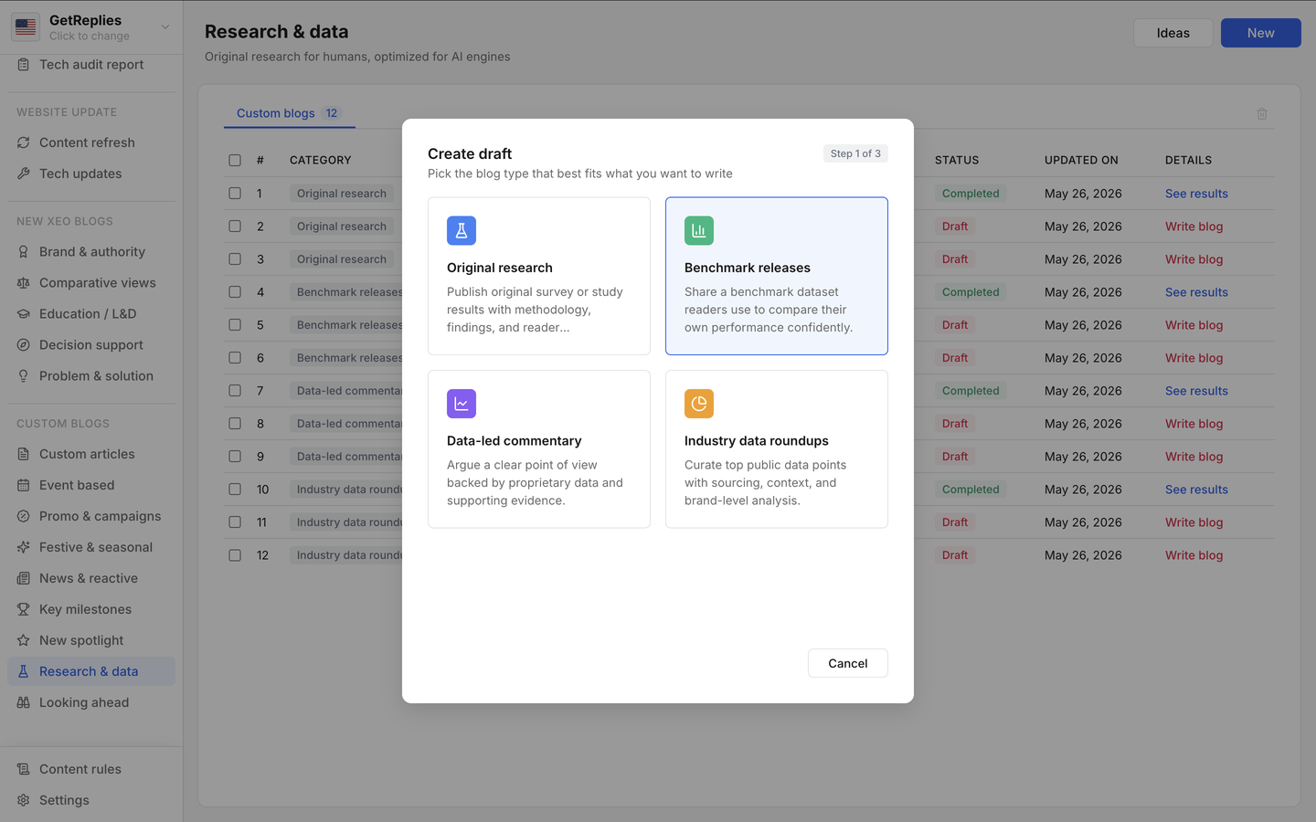 Benchmark releases product snapshot.