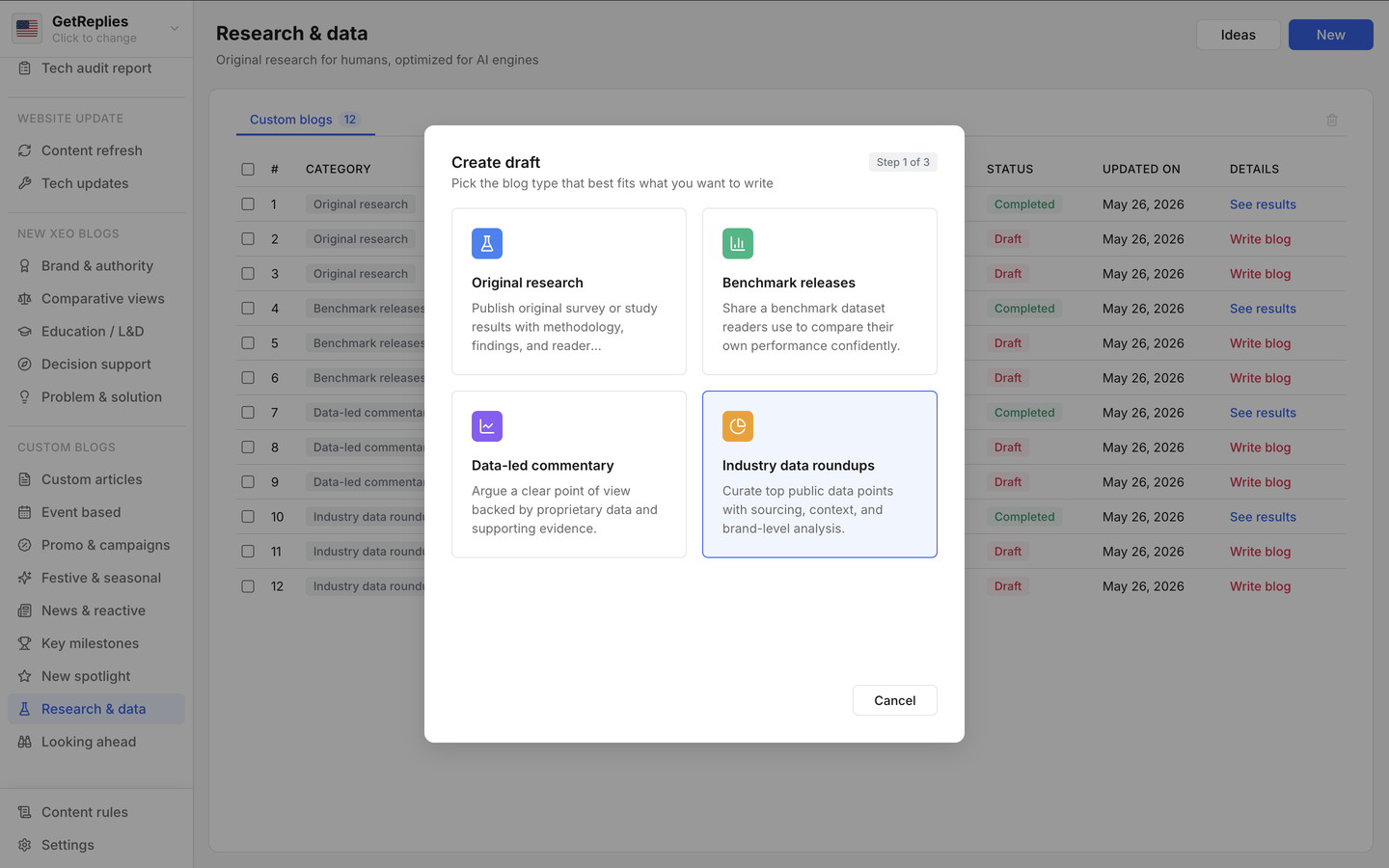 Industry data roundups product snapshot.