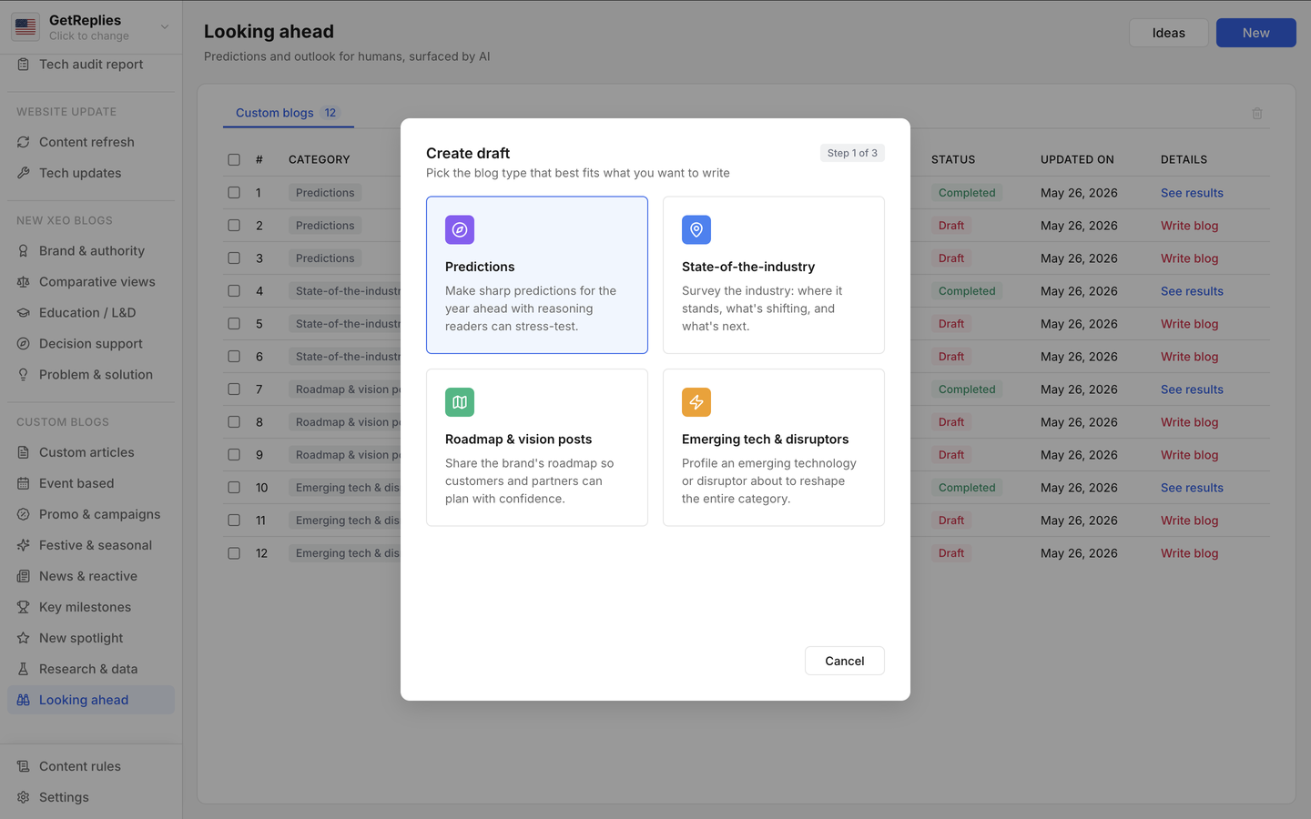 Predictions product snapshot.