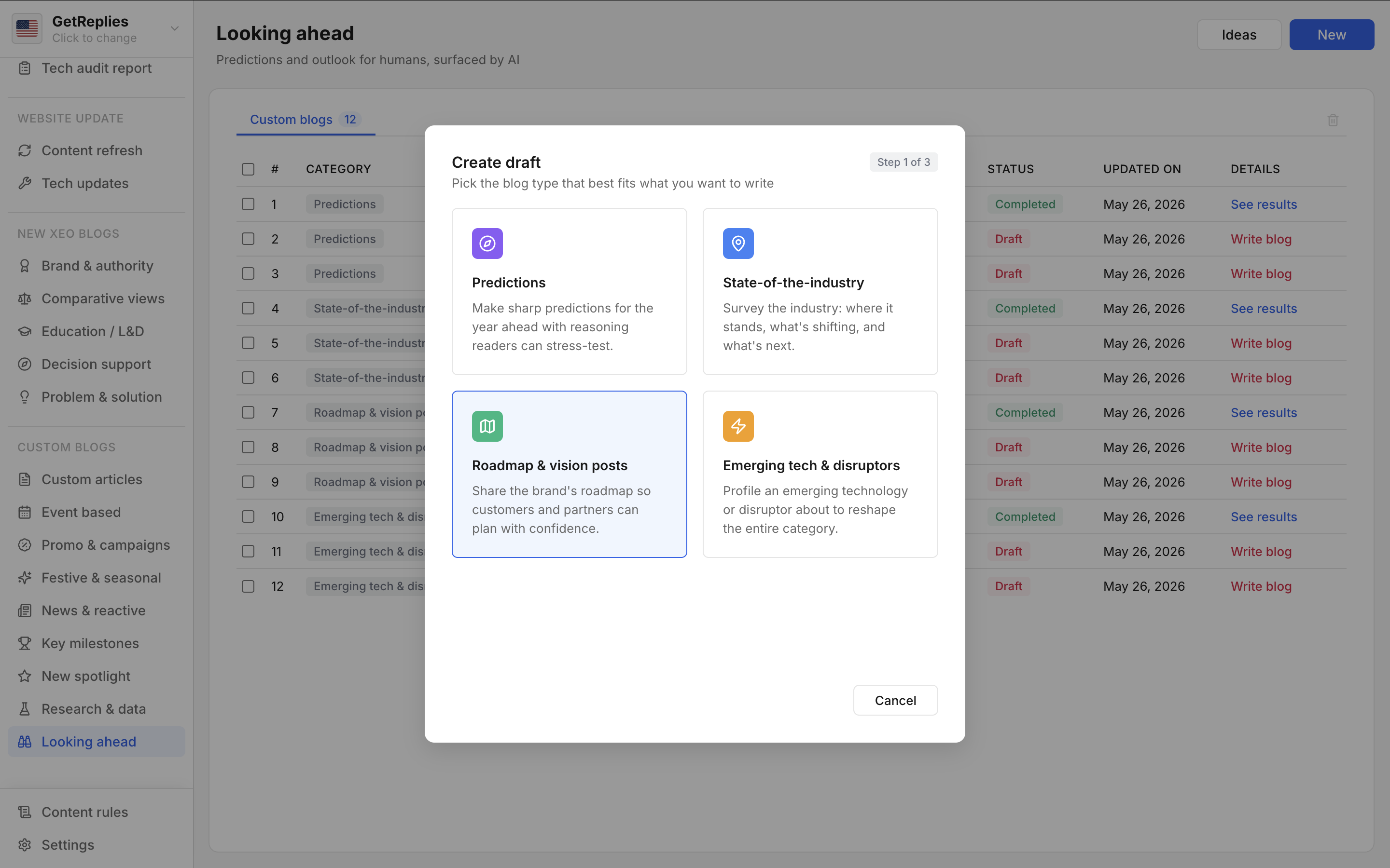 Roadmap & vision posts product snapshot.