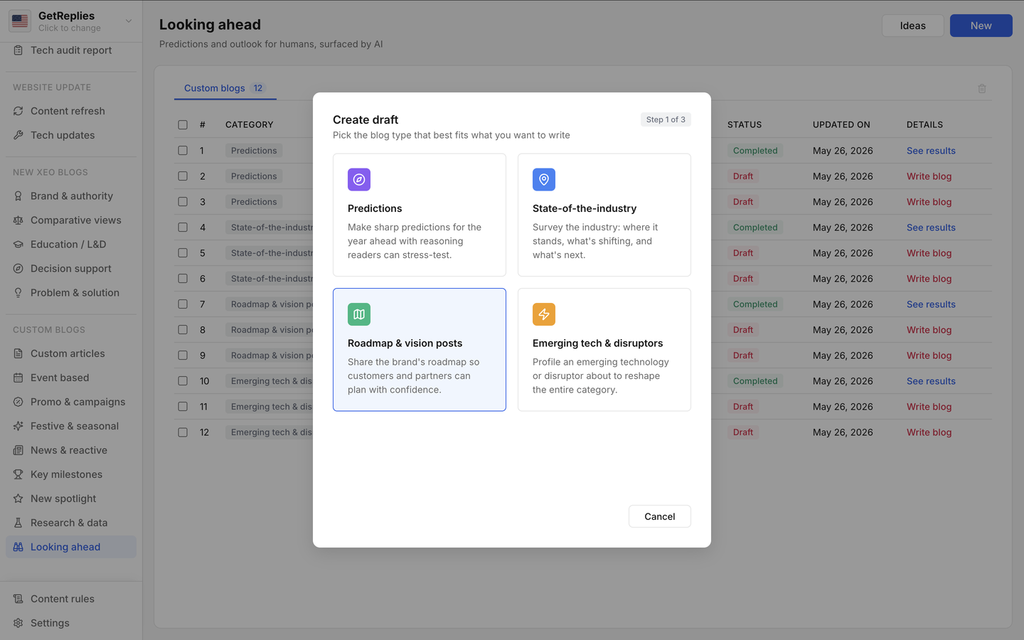 Roadmap & vision posts product snapshot.