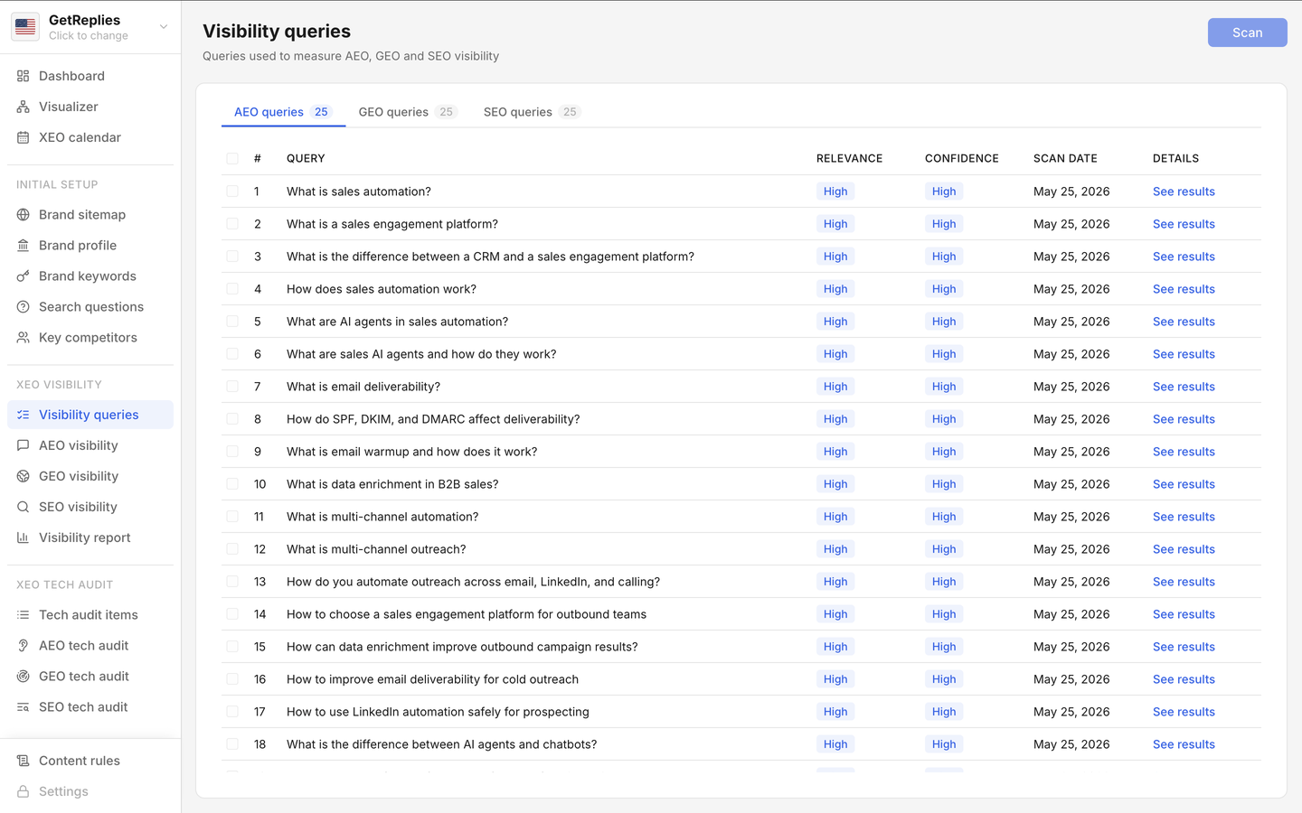 Visibility queries product snapshot.
